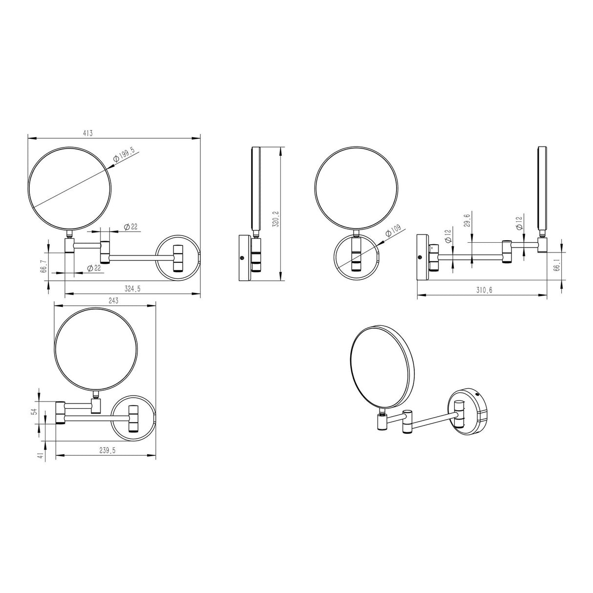 Ajax Sibsey Round Plain Cosmetic Mirror in Chrome