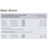 Ajax Reni 8mm Wetroom Panel Fluted Glass Brushed Brass Profile Side Panel