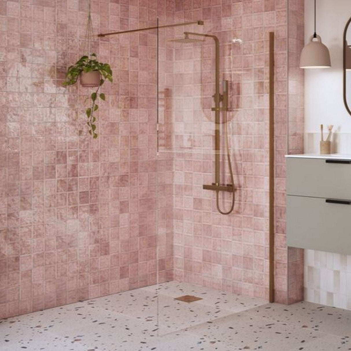 Ajax Reni 8mm Wetroom Panel Clear Glass with Brushed Bronze Profile