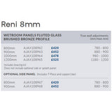 Ajax Reni 8mm Wetroom Panel Fluted Glass Brushed Bronze Profile Side Panel