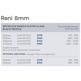 Ajax Reni 8mm Wetroom Panel Fluted Glass Black Profile Side Panel
