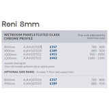 Ajax Reni 8mm Wetroom Panel Fluted Glass with Chrome Profile