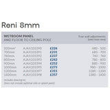 Ajax Reni 8mm Wetroom Panel Clear Glass with Chrome Floor to Ceiling Post and Profile