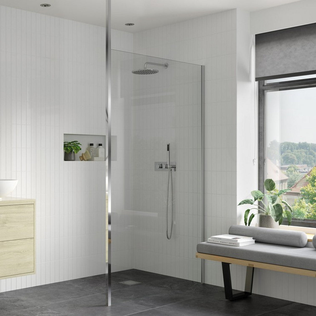 Ajax Reni 8mm Wetroom Panel Clear Glass with Chrome Floor to Ceiling Post and Profile