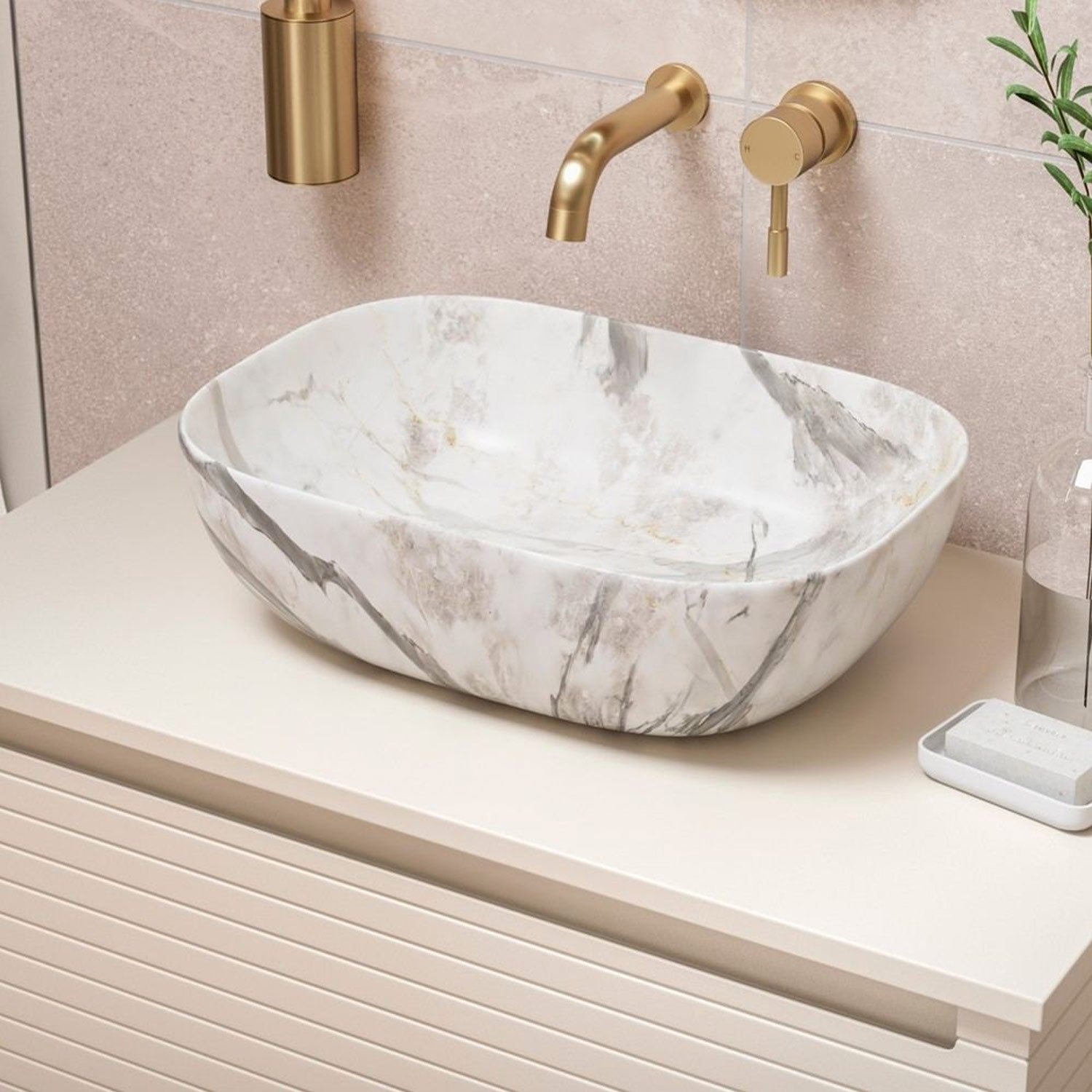 Ajax Barnoldby 600mm Wall Hung Vanity Unit with Worktop in Matt Cotton lifestyle