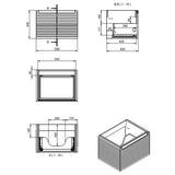 Ajax Barnoldby 600mm Wall Hung Vanity Unit with Worktop in Matt Mineral Grey Dimensions