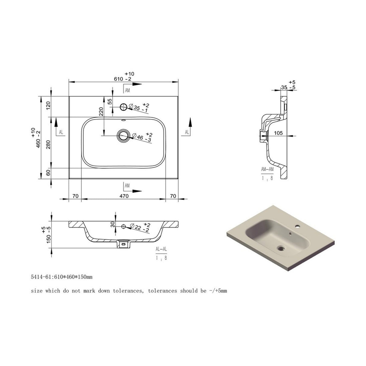 Ajax Barnoldby 615mm Wall Hung Vanity Unit with Basin in Matt Cotton basin dimensions