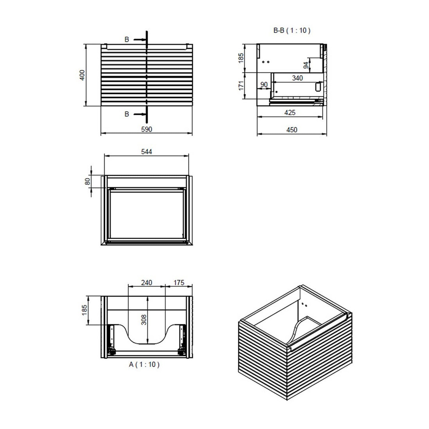 Ajax Barnoldby 615mm Wall Hung Vanity Unit with Basin in Matt Cotton unit dimensions