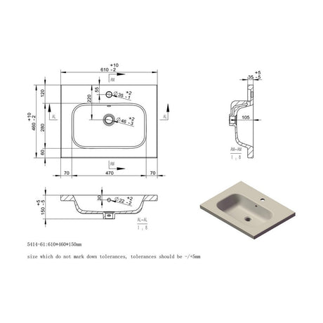 Ajax Barnoldby 615mm Wall Hung Vanity Unit with Basin in Matt Mineral Grey basin dimensions