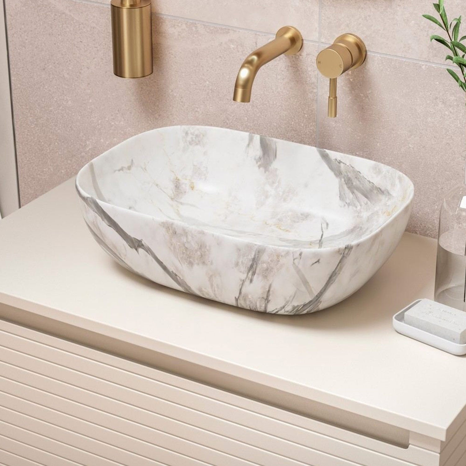 Ajax Barnoldby 800mm Wall Hung Vanity Unit with Worktop in Matt Cotton lifestyle