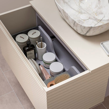 Ajax Barnoldby 800mm Wall Hung Vanity Unit with Worktop in Matt Cotton lifestyle 2