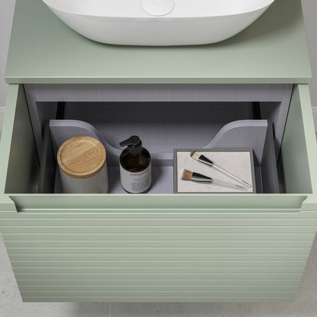 Ajax Barnoldby 800mm Wall Hung Vanity Unit with Worktop in Matt Willow Green drawer