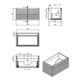 Ajax Barnoldby 815mm Wall Hung Vanity Unit with Basin in Matt Cotton unit dimensions