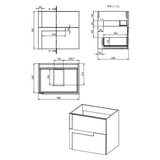 Ajax Brocklesby Matt Black Wall Hung 615mm Vanity Unit with White Ceramic Basin Line full drawning