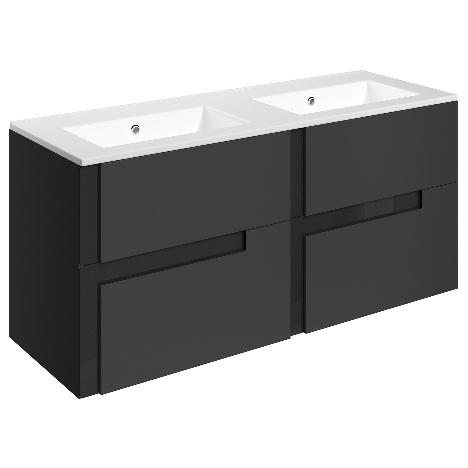 Ajax Brocklesby Wall Hung 1210mm 0TH Double Basin Vanity Unit in Matt Black