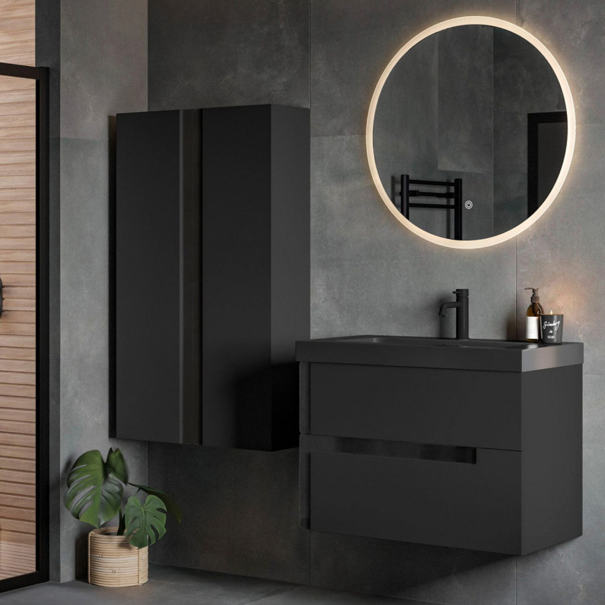 Ajax Brocklesby Wall Hung 350mm Tall Storage Unit in Matt Black lifestyle