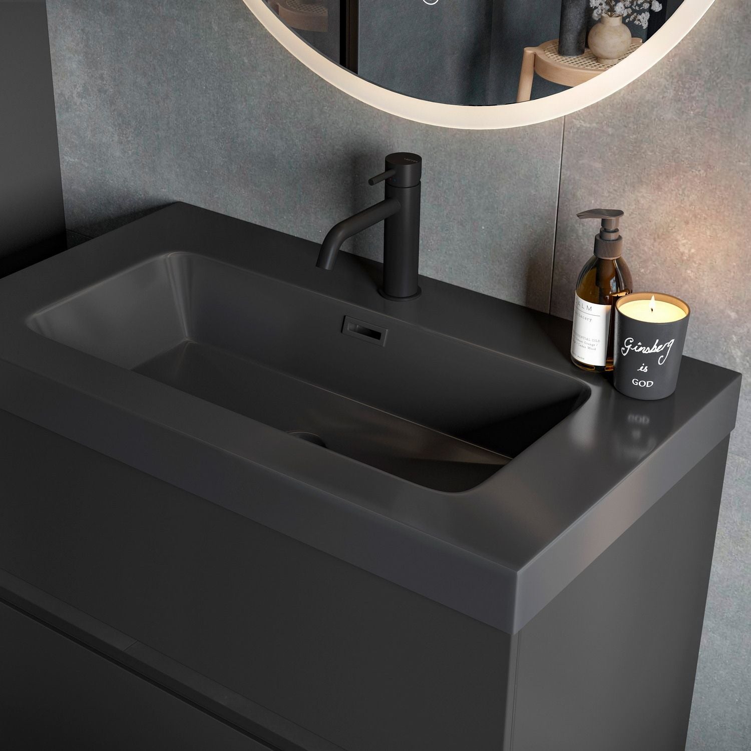 Ajax Brocklesby Wall Hung 605mm Vanity Unit with Resin Basin in Matt Black top