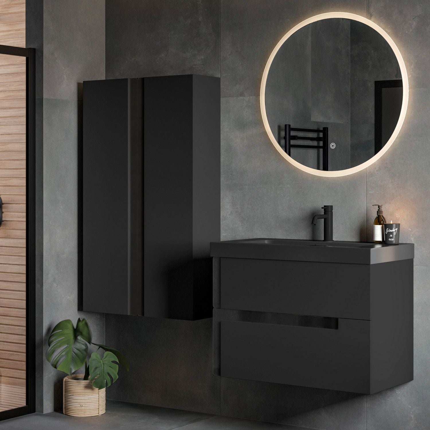 Ajax Brocklesby Wall Hung 805mm Vanity Unit with Resin Basin in Matt Black lifestyle