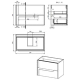 Ajax Brocklesby Wall Hung 805mm Vanity Unit with Resin Basin in Matt Cotton unit line drawing