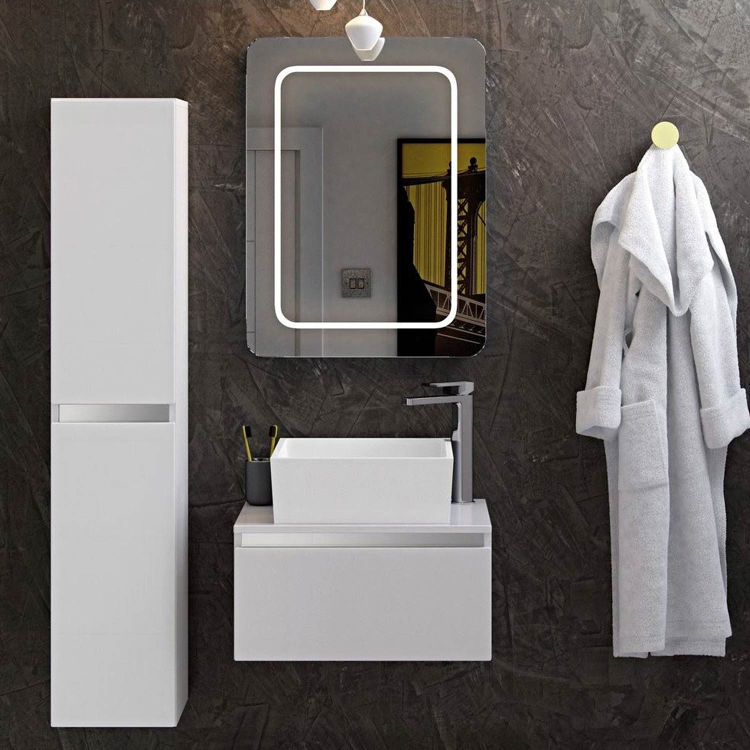 Ajax Brookenby 300mm Wall Hung Tall Storage Unit in Gloss White lifestyle