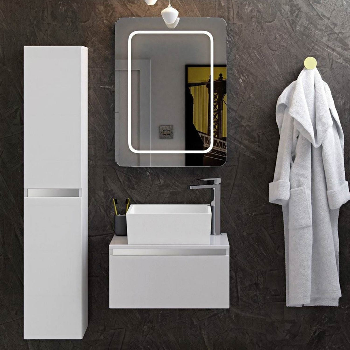 Ajax Brookenby 300mm Wall Hung Tall Storage Unit in Gloss White lifestyle
