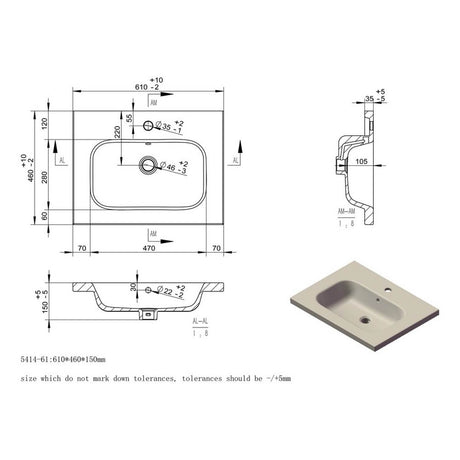 Ajax Brookenby 615mm Wall Hung Vanity Unit with Basin in Matt Latte dimensions