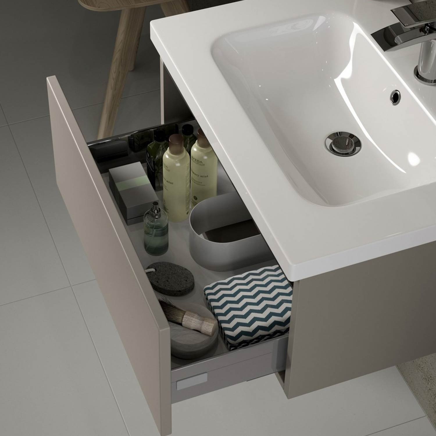 Ajax Brookenby 615mm Wall Hung Vanity Unit with Basin in Matt Latte lifestyle