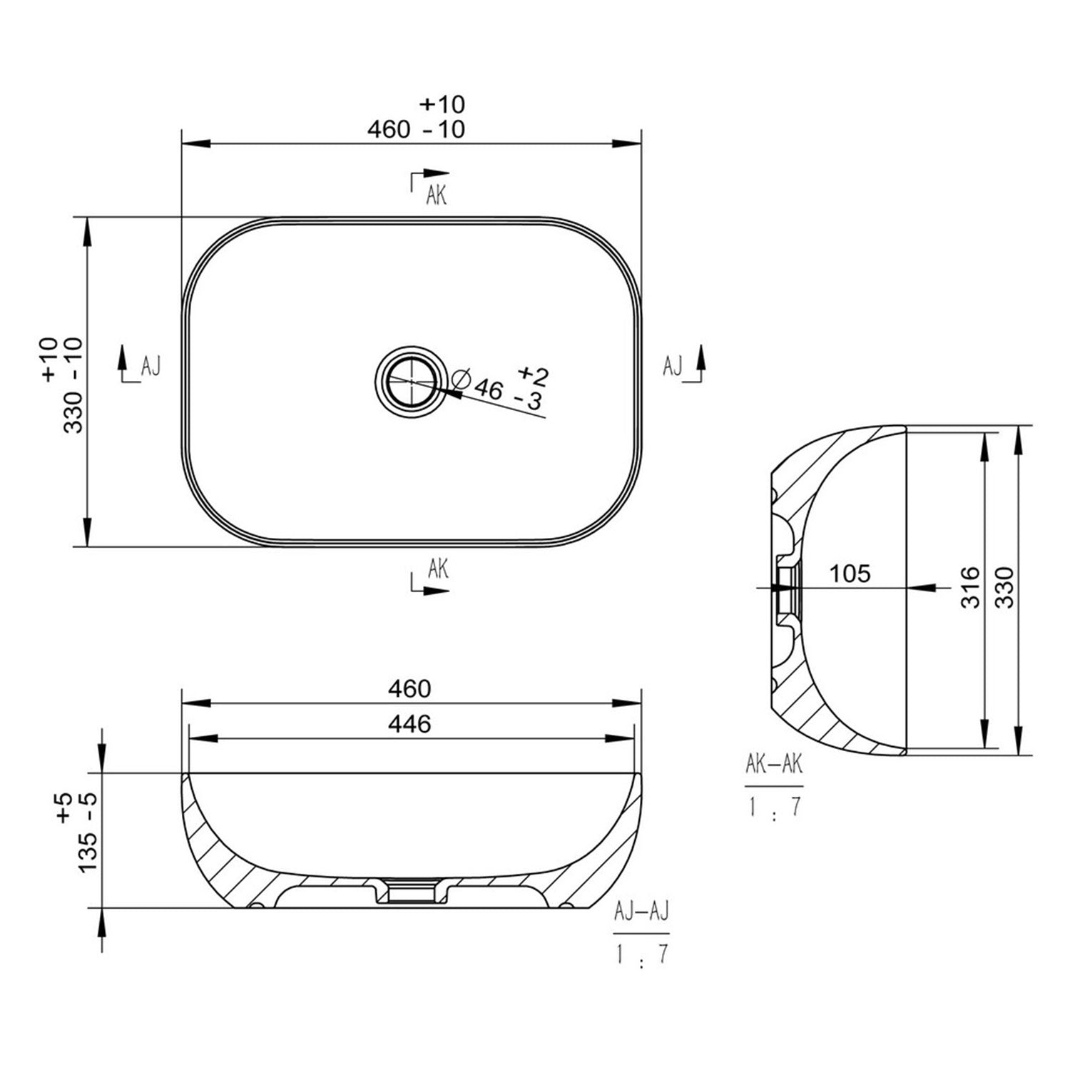 Ajax Cadwell Ceramic Countertop Basin Dimensions