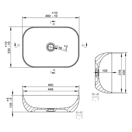 Ajax Cadwell Ceramic Countertop Basin Dimensions