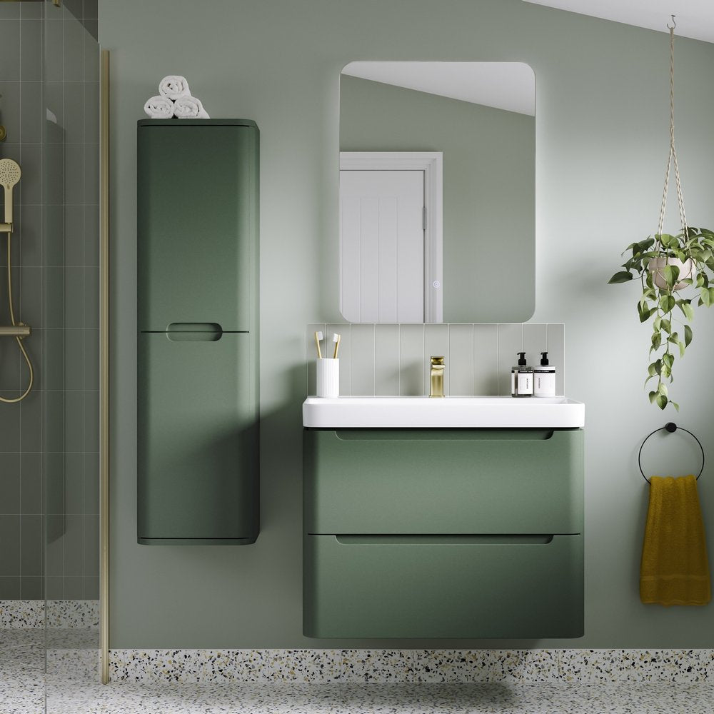 Ajax Ferriby 350mm Wall Hung Tall Storage Unit in Matt Sage Green Lifestyle