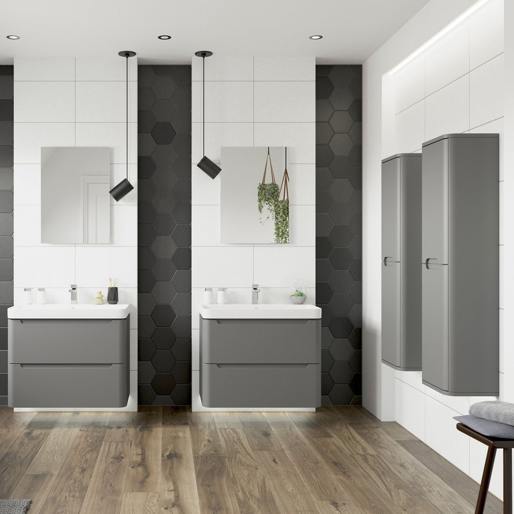 Ajax Ferriby 350mm Wall Hung Tall Storage Unit in Matt Grey Lifestyle