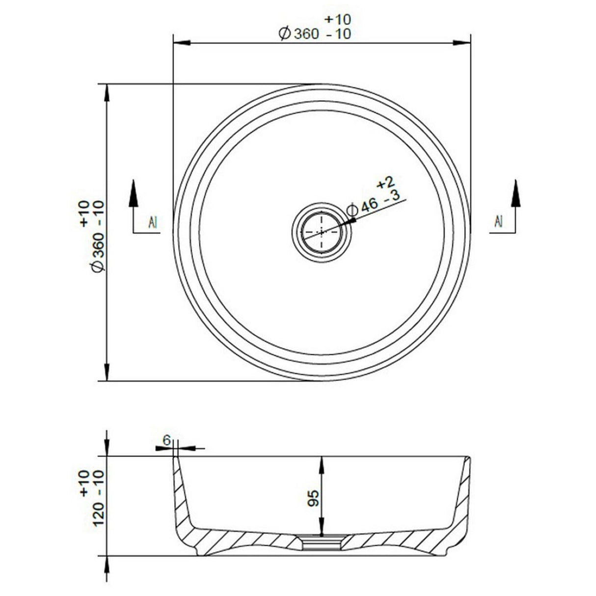 Ajax Hainton 355mm Round Ceramic Countertop Basin lifestyle dimensions
