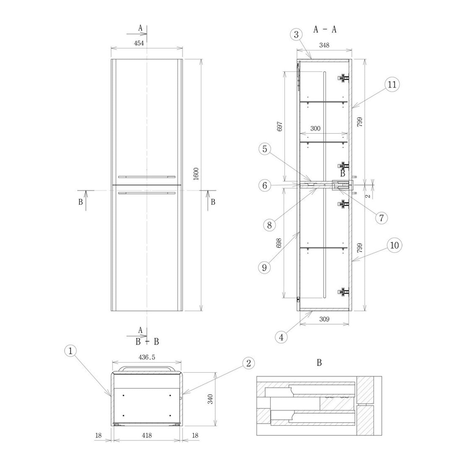 Ajax Humberston Wall Hung 454mm Tall Storage Unit in Gloss White dimensions