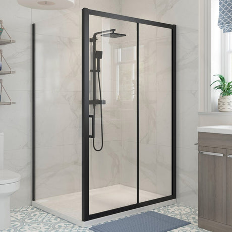 Ajax Keah 6mm Black Sliding Shower Door With side panel