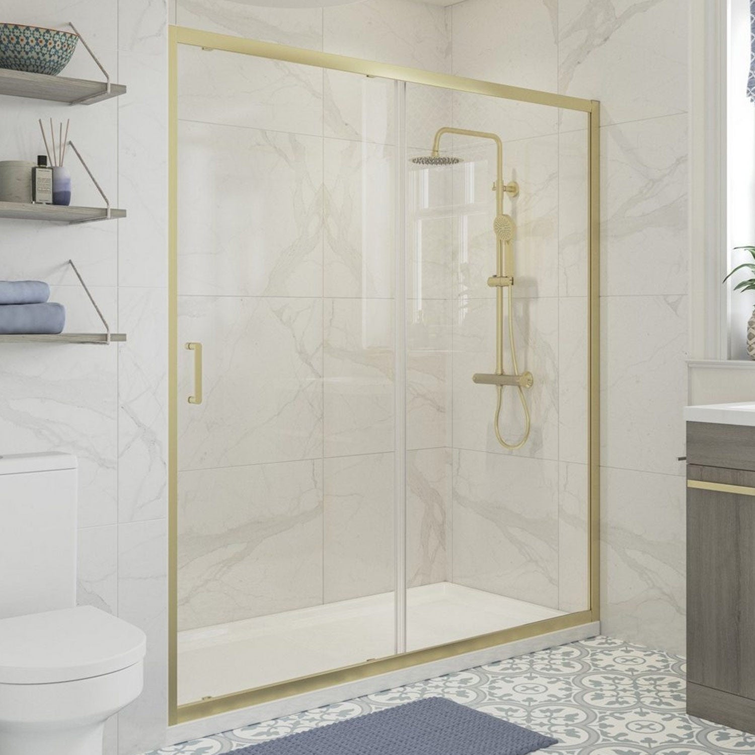 Ajax Keah 6mm Brushed Brass Sliding Shower Door Main