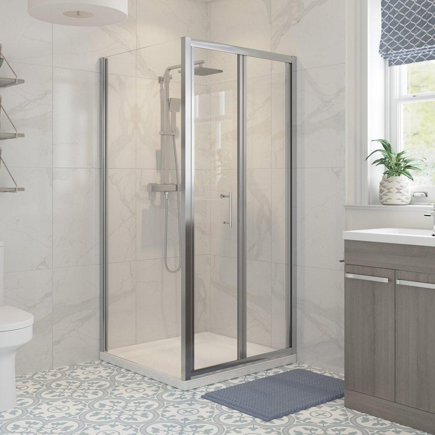 Ajax Keah 6mm Chrome Bifold Shower Door with side pannel