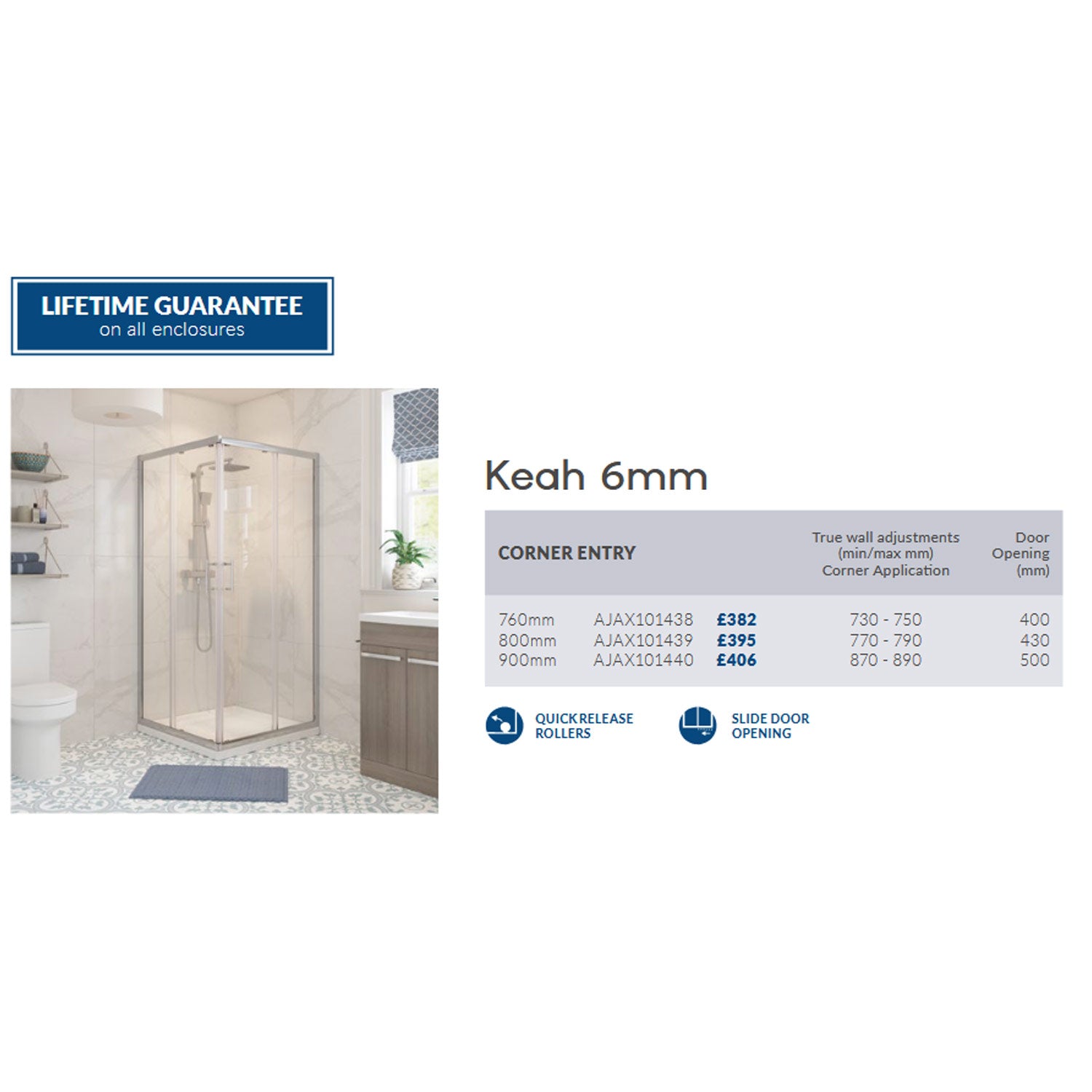 Ajax Keah 6mm Chrome Corner Entry Shower Enclosure Adjustments