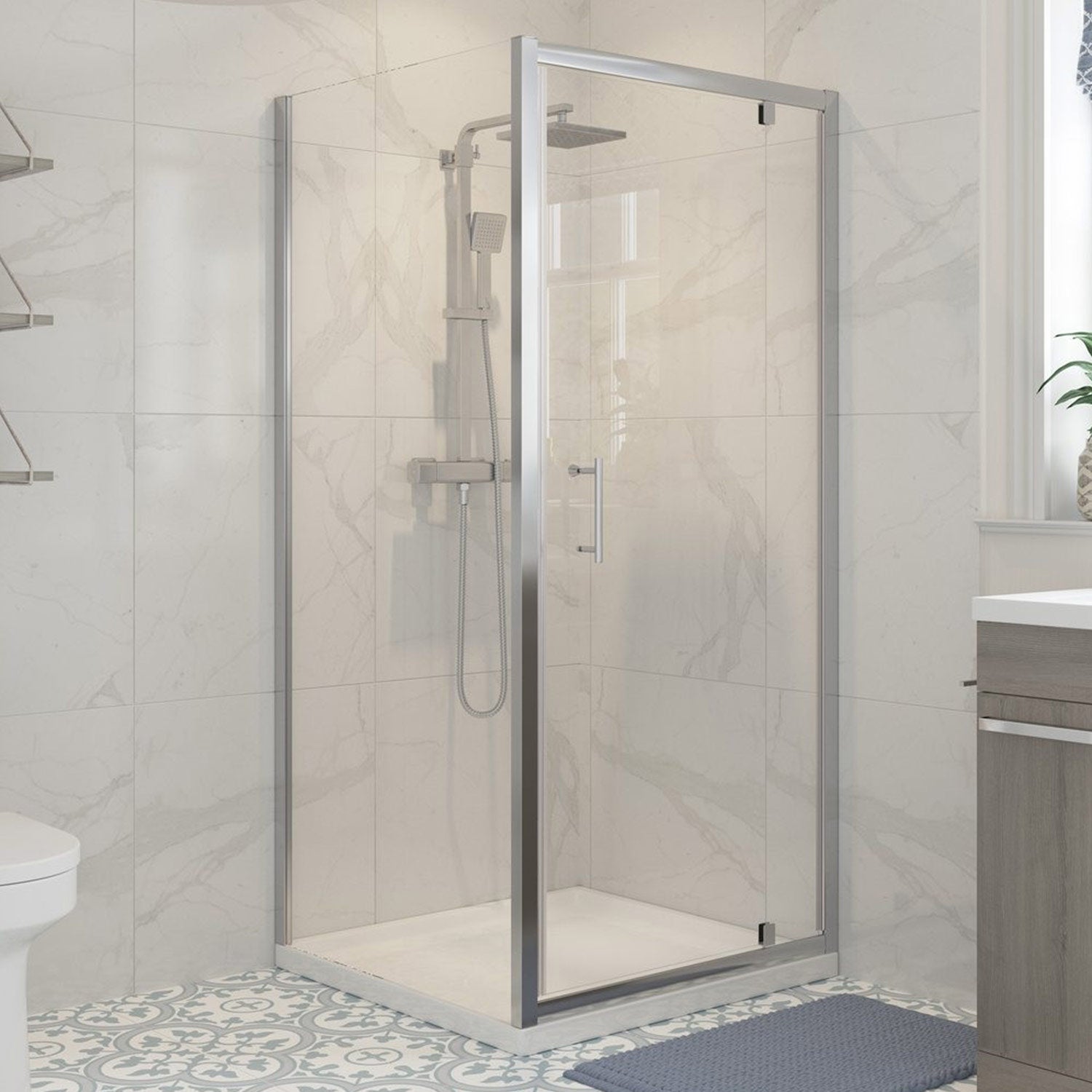 Ajax Keah 6mm Chrome Pivot Shower Door with side panel