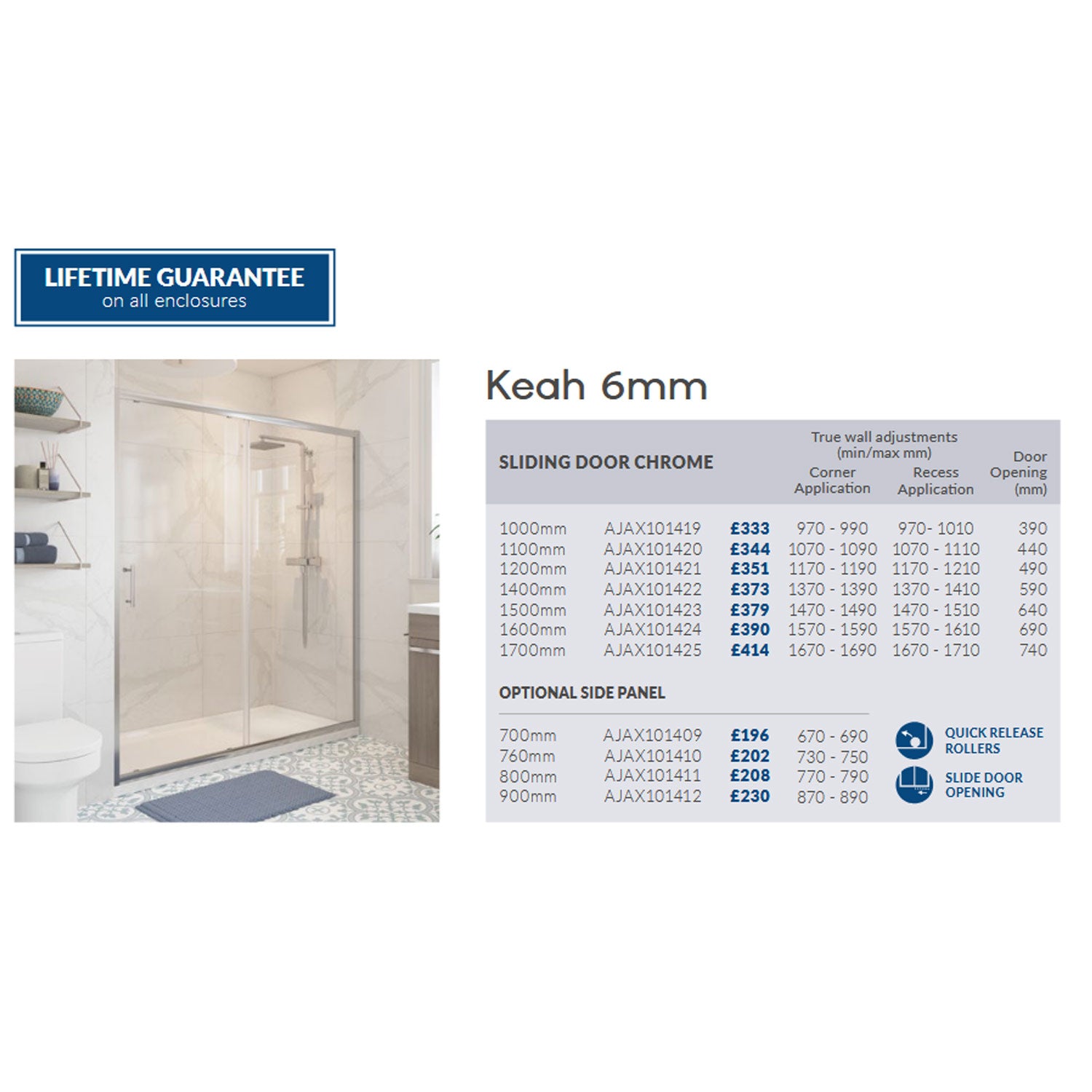 Ajax Keah 6mm Chrome Sliding Shower Door adjustments
