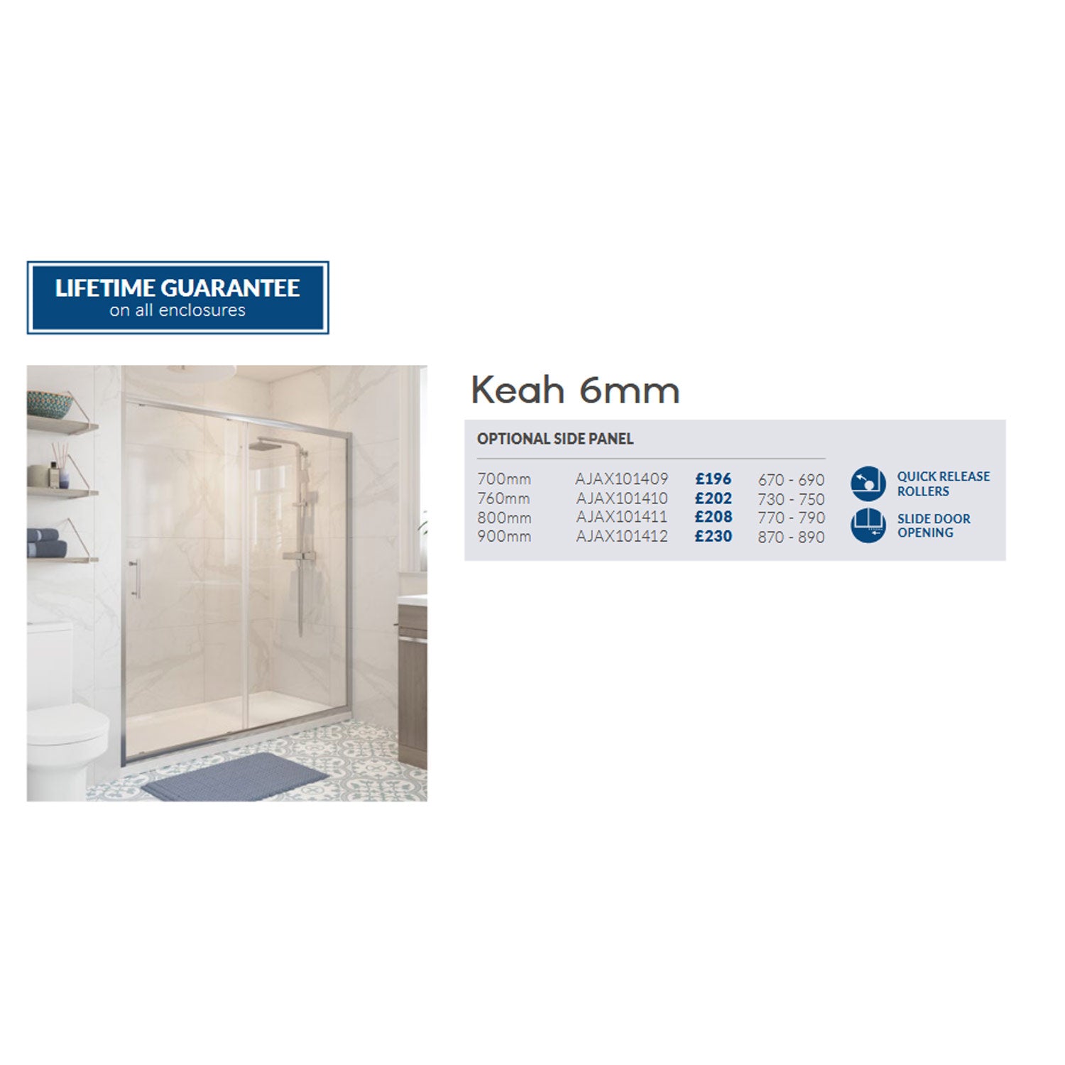 Ajax Keah 6mm Sliding Shower Door Side Panel adjustments