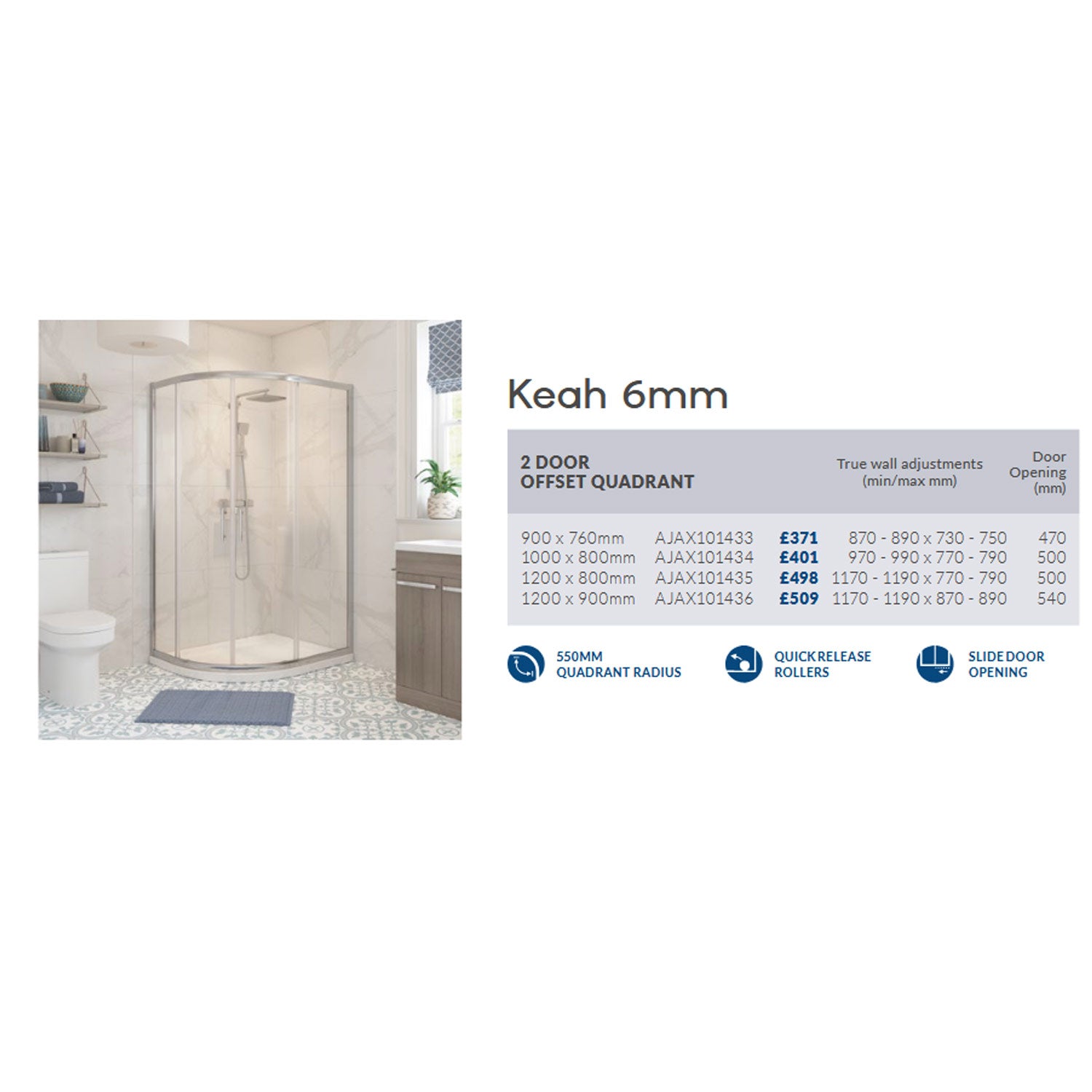 Ajax Keah Two Door Offset Quadrant Shower Enclosure in Chrome adjustments