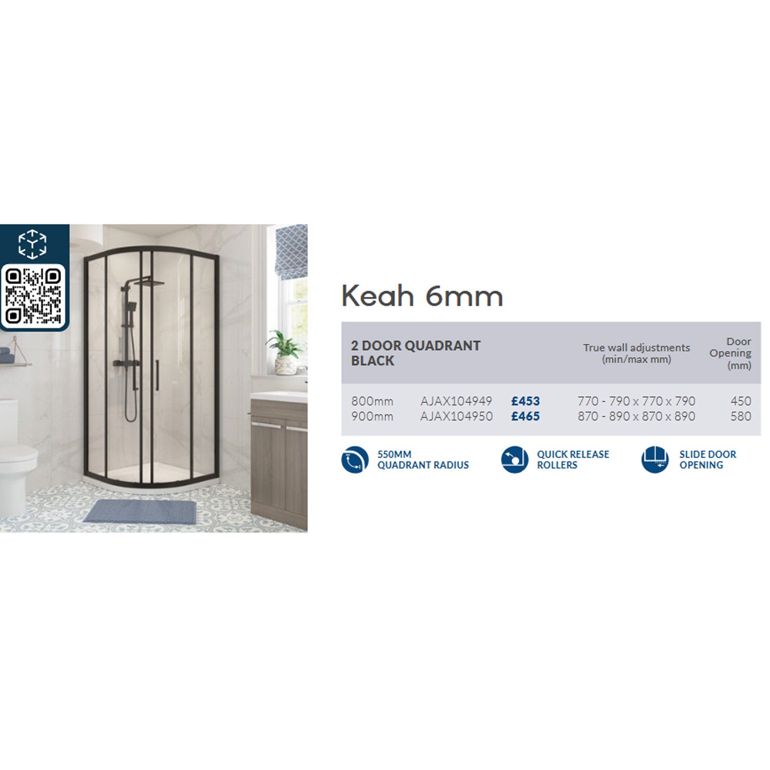 Ajax Keah Two Door Quadrant Shower Enclosure in Black adjustments