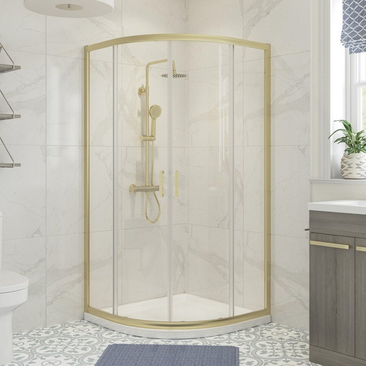 Ajax Keah Two Door Quadrant Shower Enclosure in Brushed Brass