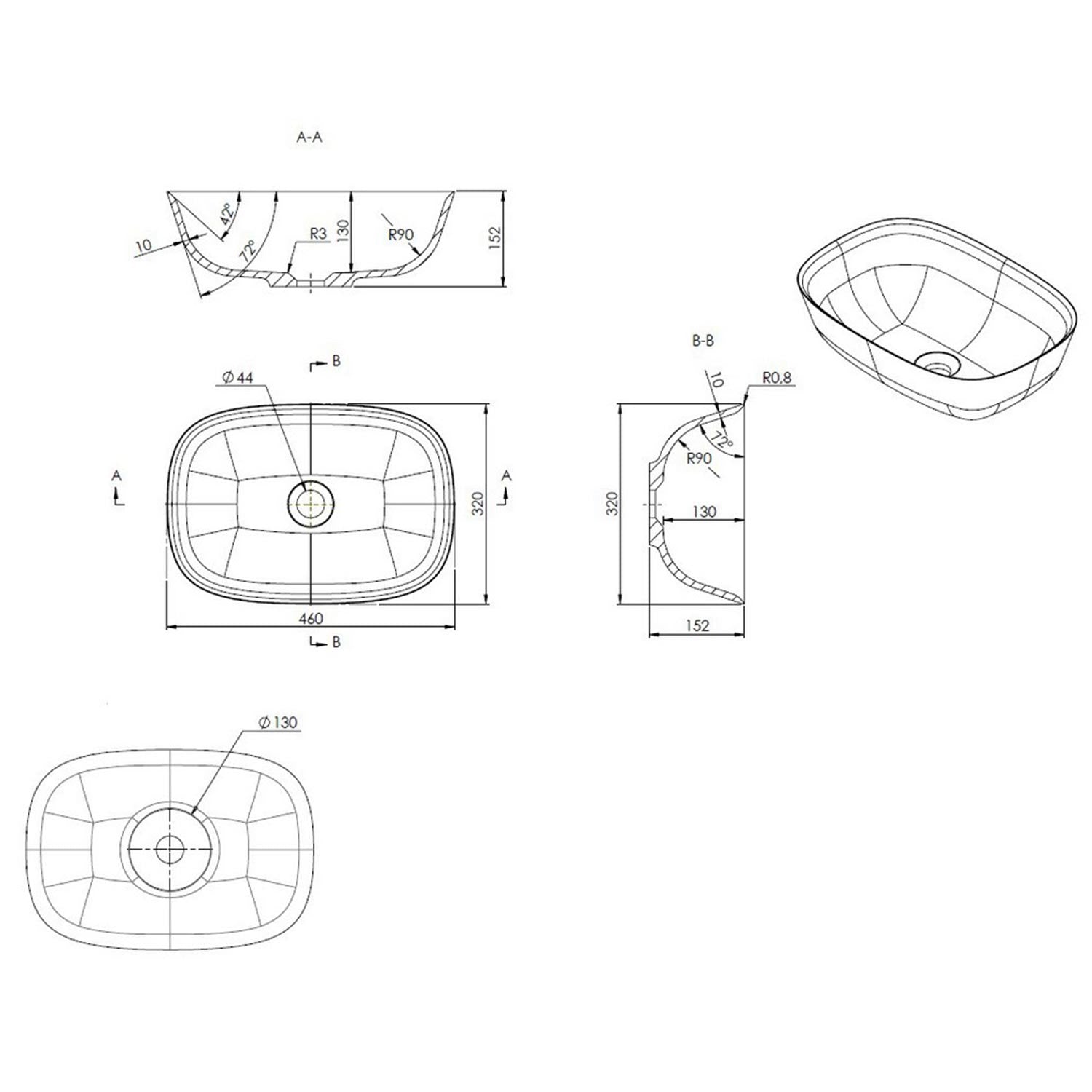 Ajax Keelby Countertop Basin dimensions