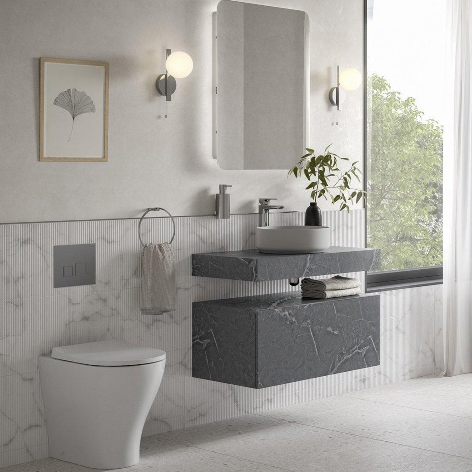 Ajax Kelsey Wall Hung 600mm Storage Drawer Unit in Grey Marble lifestyle