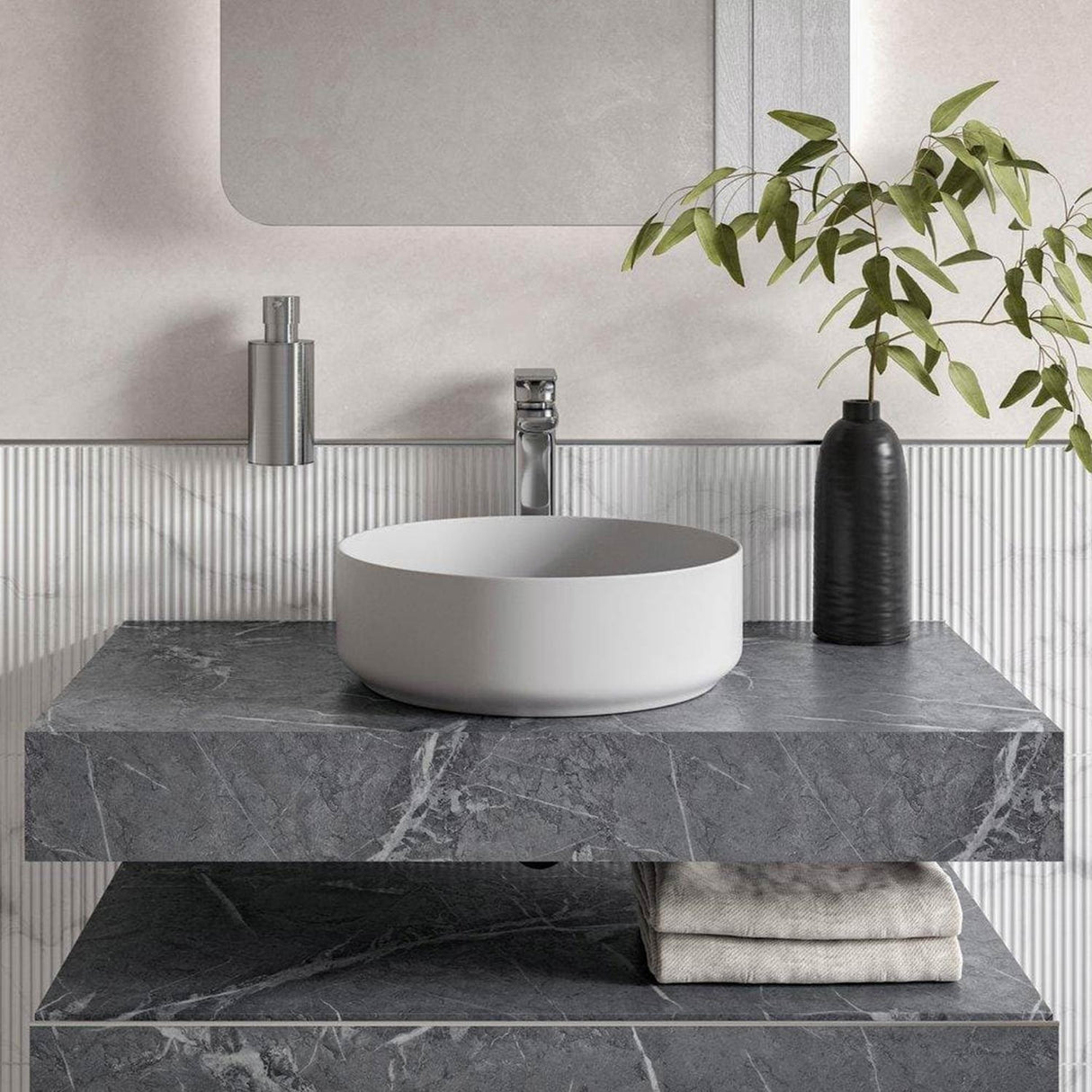 Ajax Kelsey Wall Hung 800mm Storage Drawer Unit in Grey Marble lifestyle 2