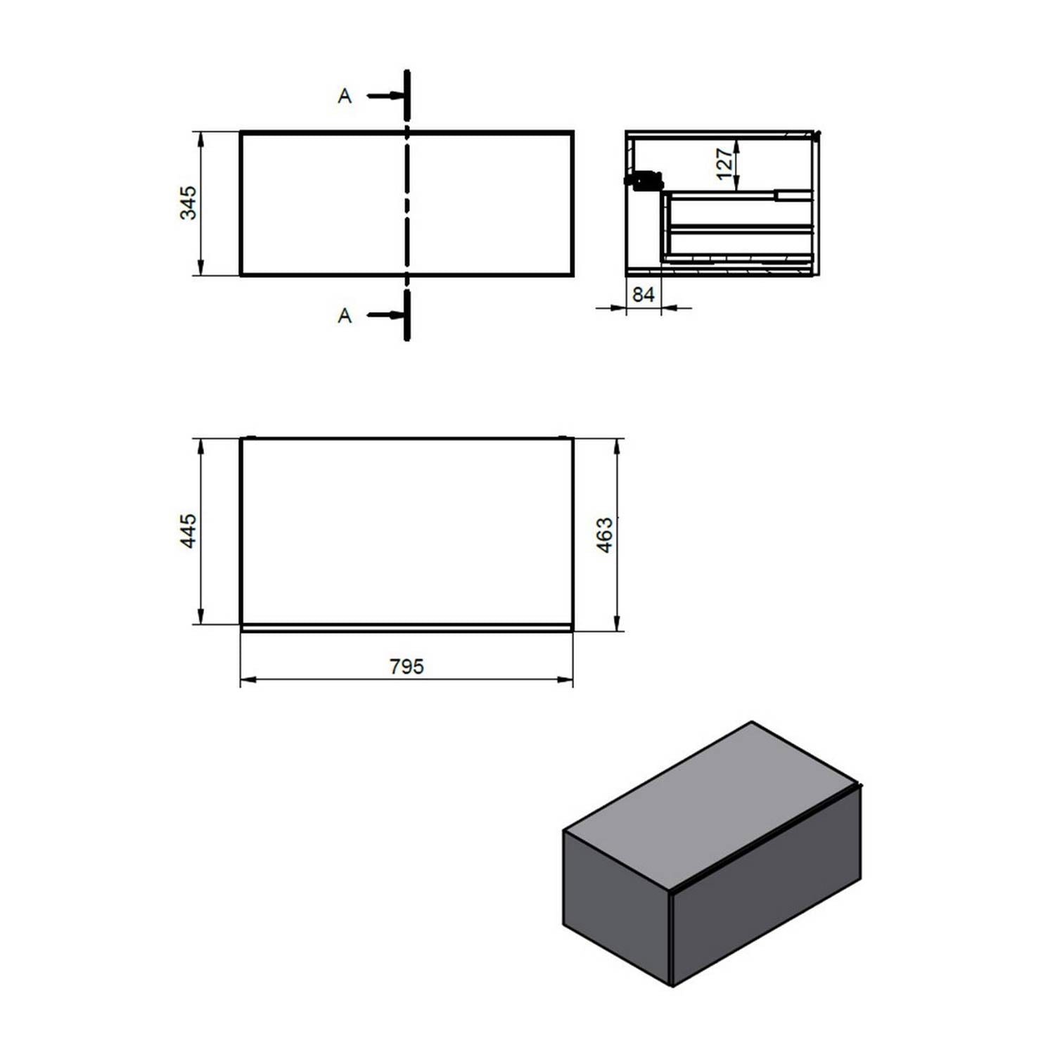 Ajax Kelsey Wall Hung 800mm Storage Drawer Unit in Grey Marble unit dimensions