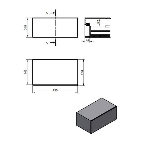 Ajax Kelsey Wall Hung 800mm Storage Drawer Unit in Grey Marble unit dimensions