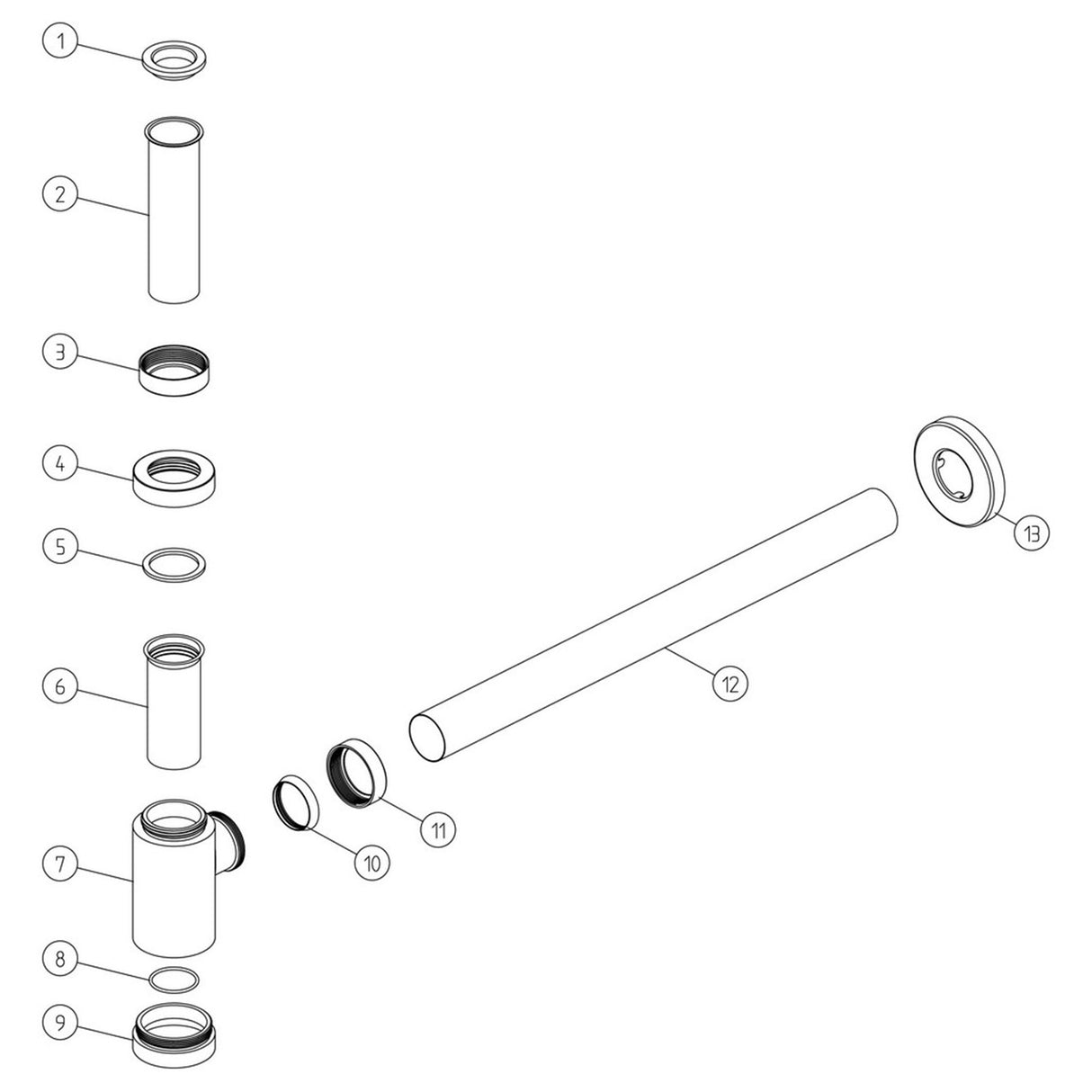 Ajax Modern Rounded Bottle Trap in Chrome parts