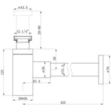 Ajax Modern Squared Bottle Trap in Chrome dimensions